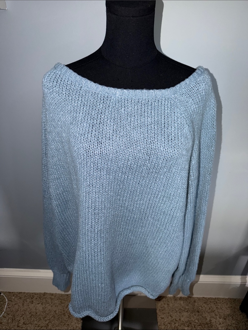 Fashion Brand Company Light Blue Off-the-Shoulder Knit Sweater